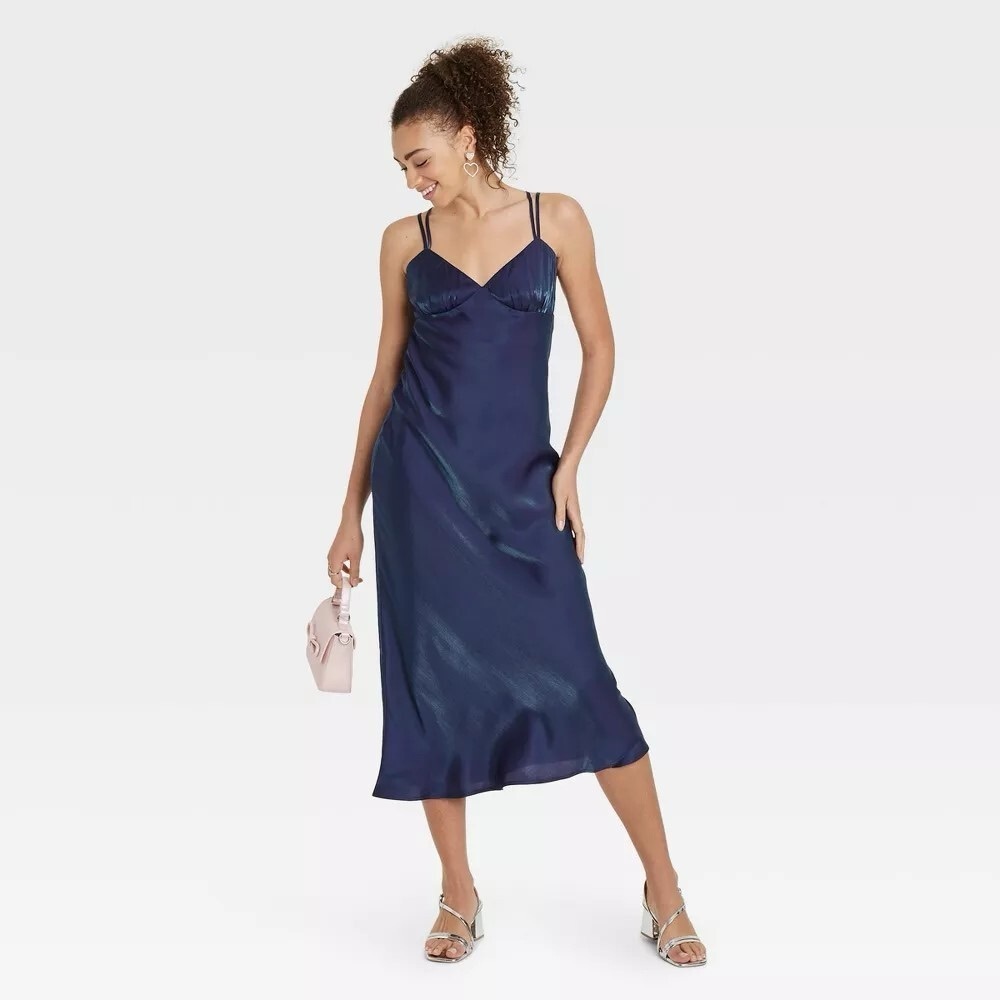 Wild Fable Satin Slip Midi Dress